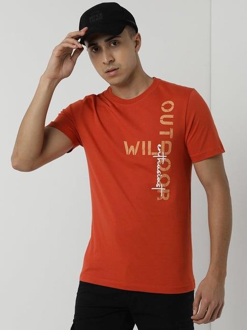 wildcraft orange cotton regular fit printed t-shirt