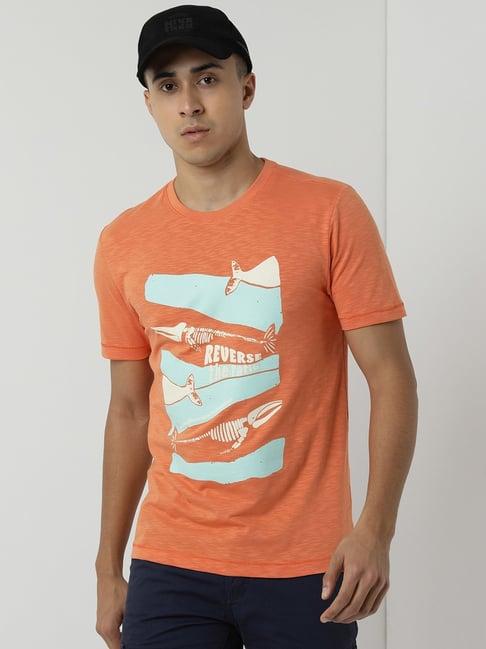 wildcraft orange cotton regular fit printed t-shirt