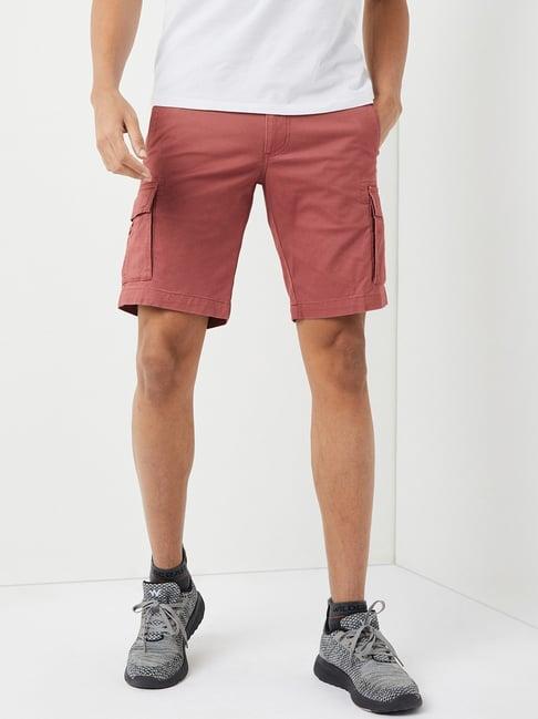 wildcraft red cotton regular fit cargo shorts