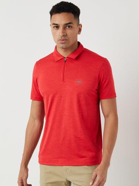 wildcraft red cotton regular fit texture polo t-shirt