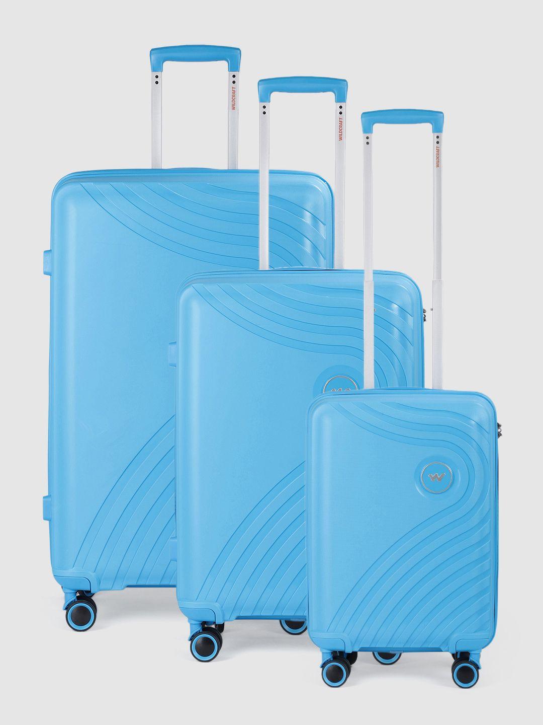 wildcraft set of 3 onyx textured hard-sided trolley suitcases - cabin, medium & large