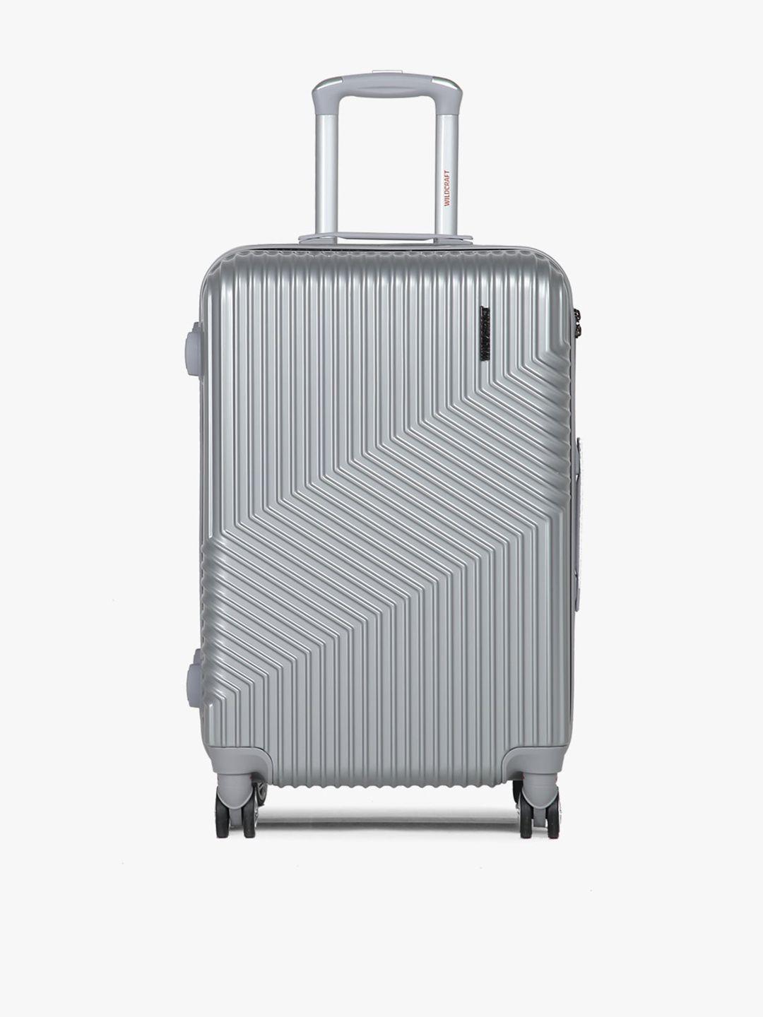 wildcraft silver-toned textured hard-sided medium trolley suitcase