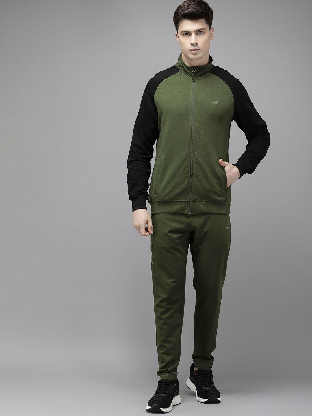 wildcraft solid jacket and mid-rise track pant