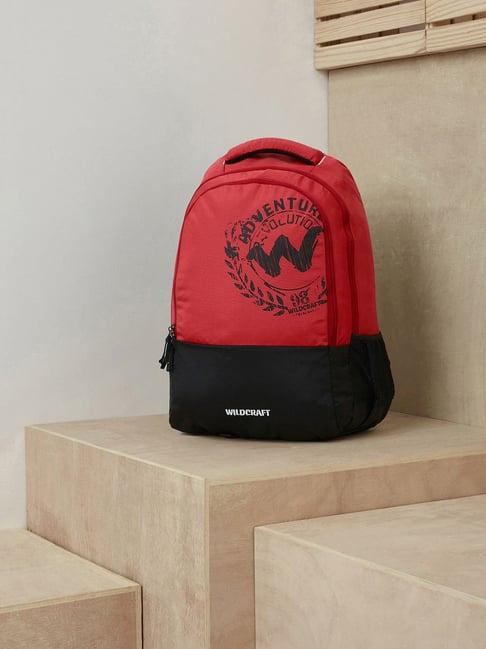 wildcraft spirit red & black polyester printed laptop backpack - 23 ltrs