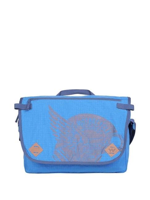 wildcraft street blue printed medium laptop messenger bag