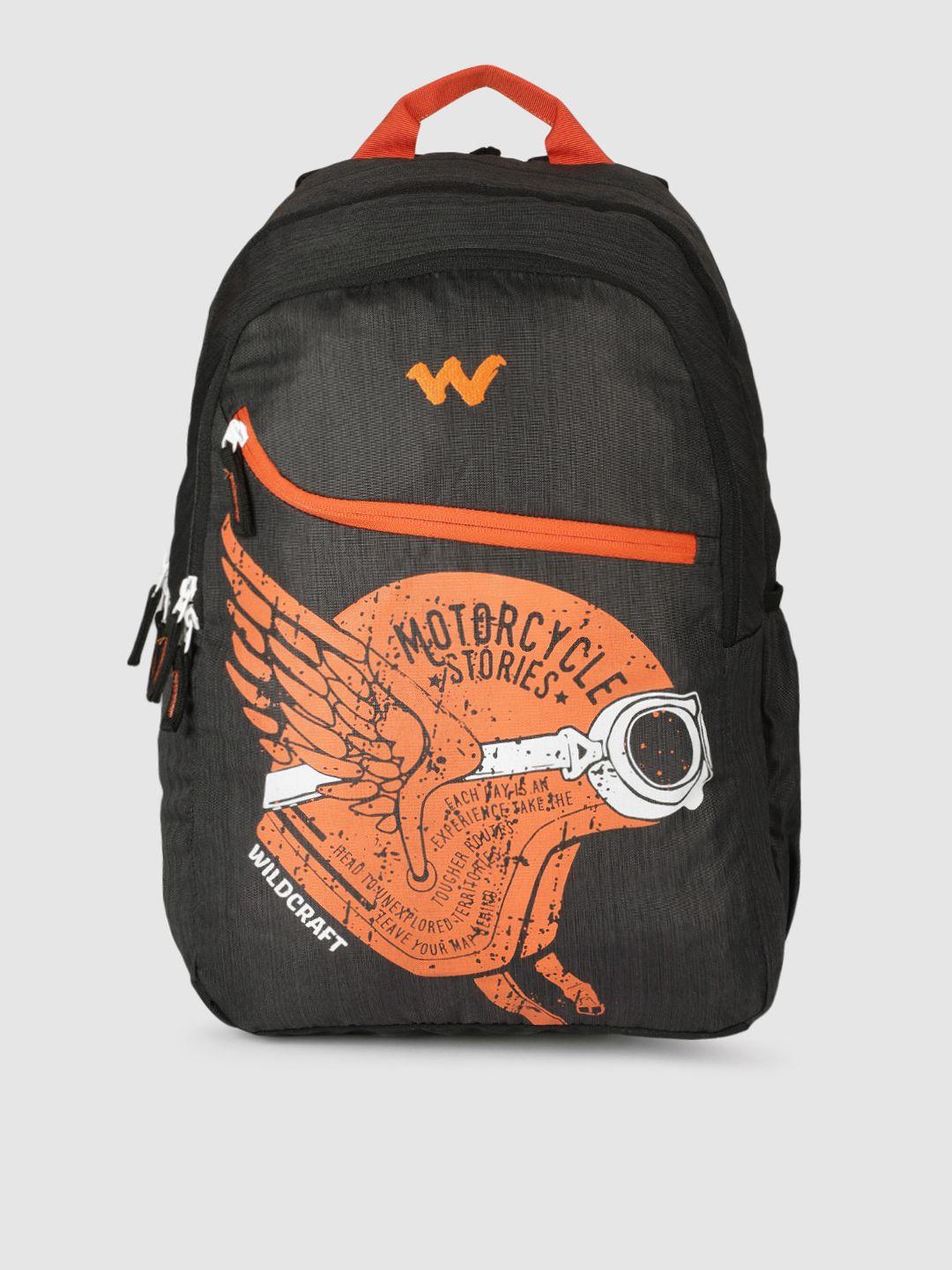 wildcraft unisex black & orange printed backpack