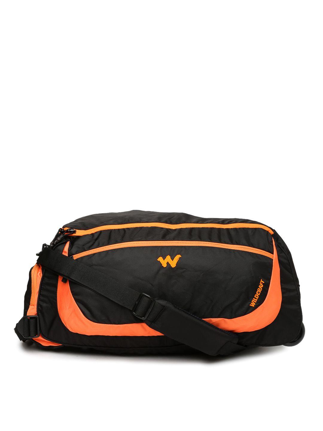 wildcraft unisex black & orange rover duffel bag with skate wheels