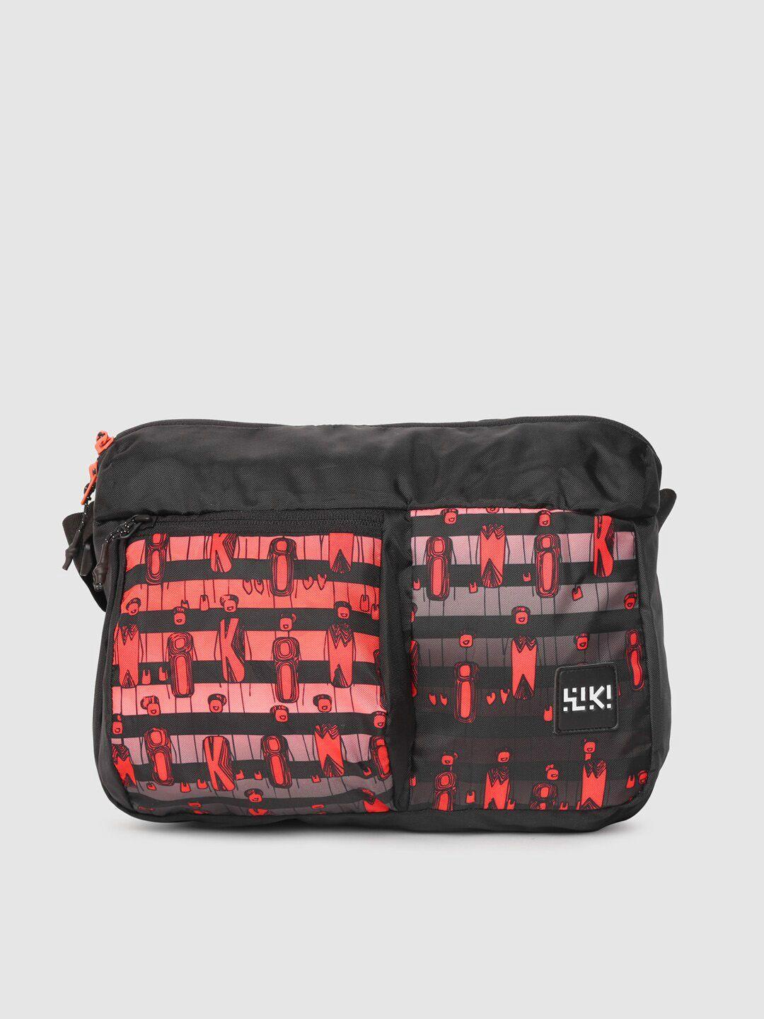 wildcraft unisex black & red printed wiki fling-it messenger bag