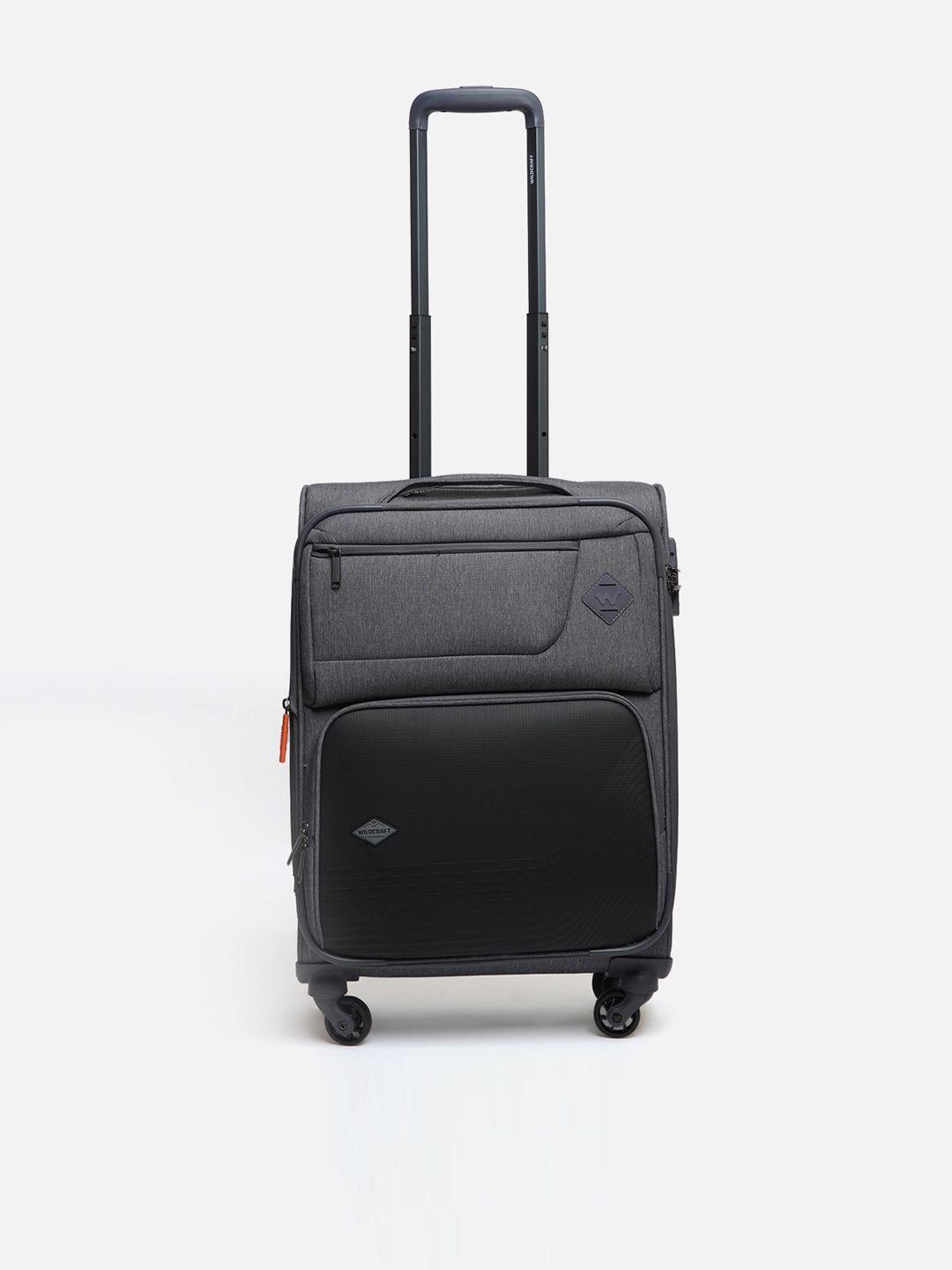 wildcraft unisex charcoal grey & black solid soft-sided medium trolley suitcase