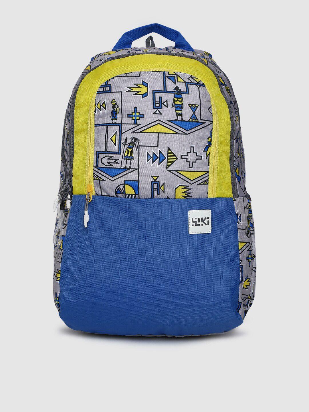 wildcraft unisex grey & blue graphic backpack