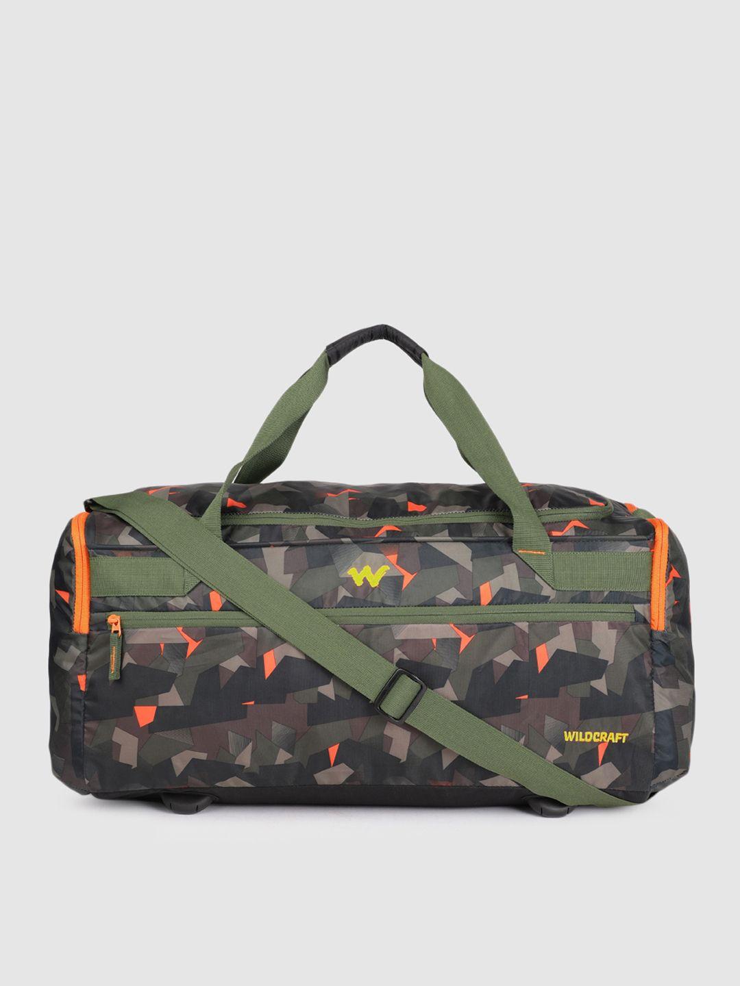 wildcraft unisex olive green & orange printed roam duffel bag