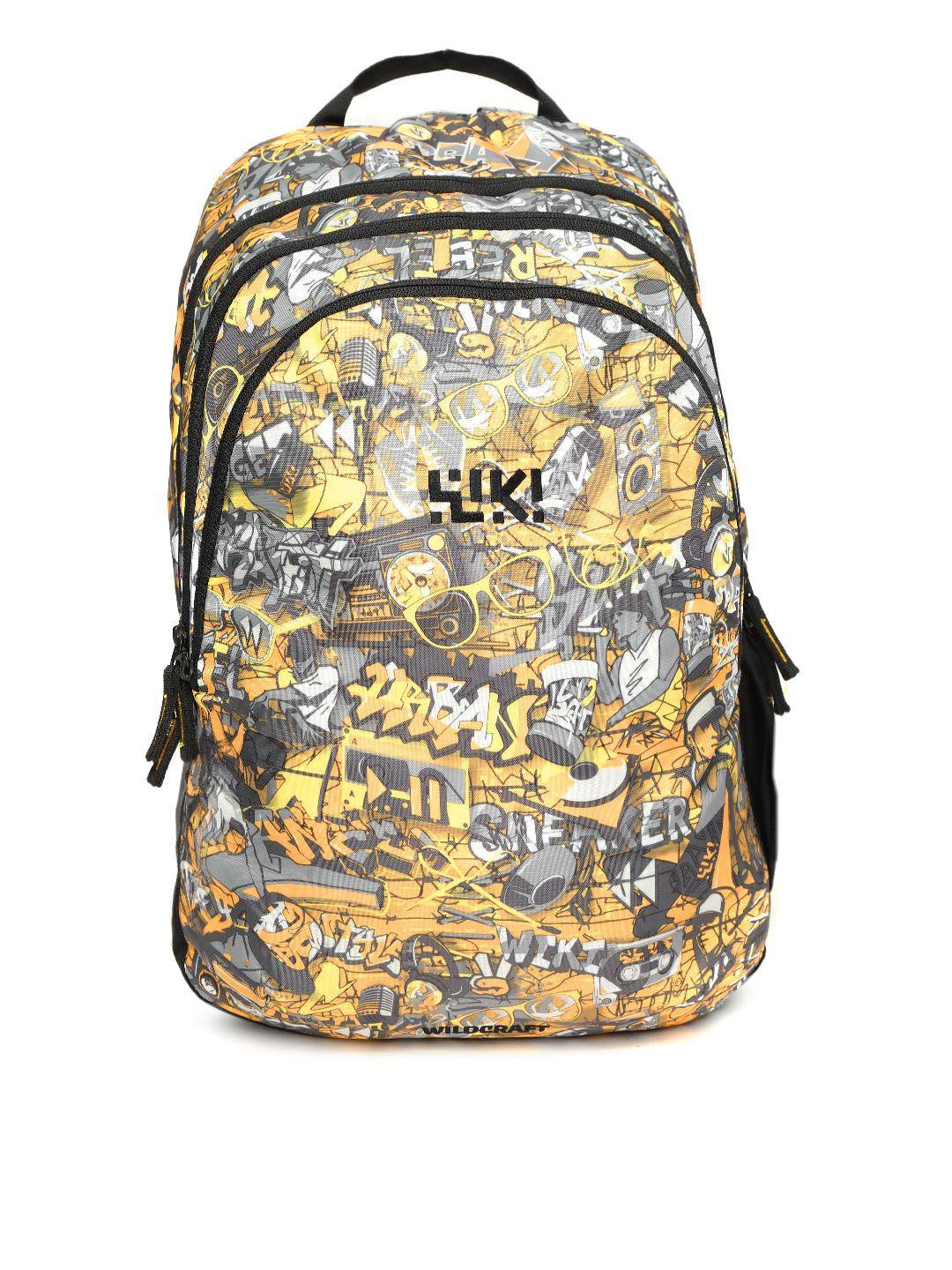 wildcraft unisex yellow & grey graphic print backpack