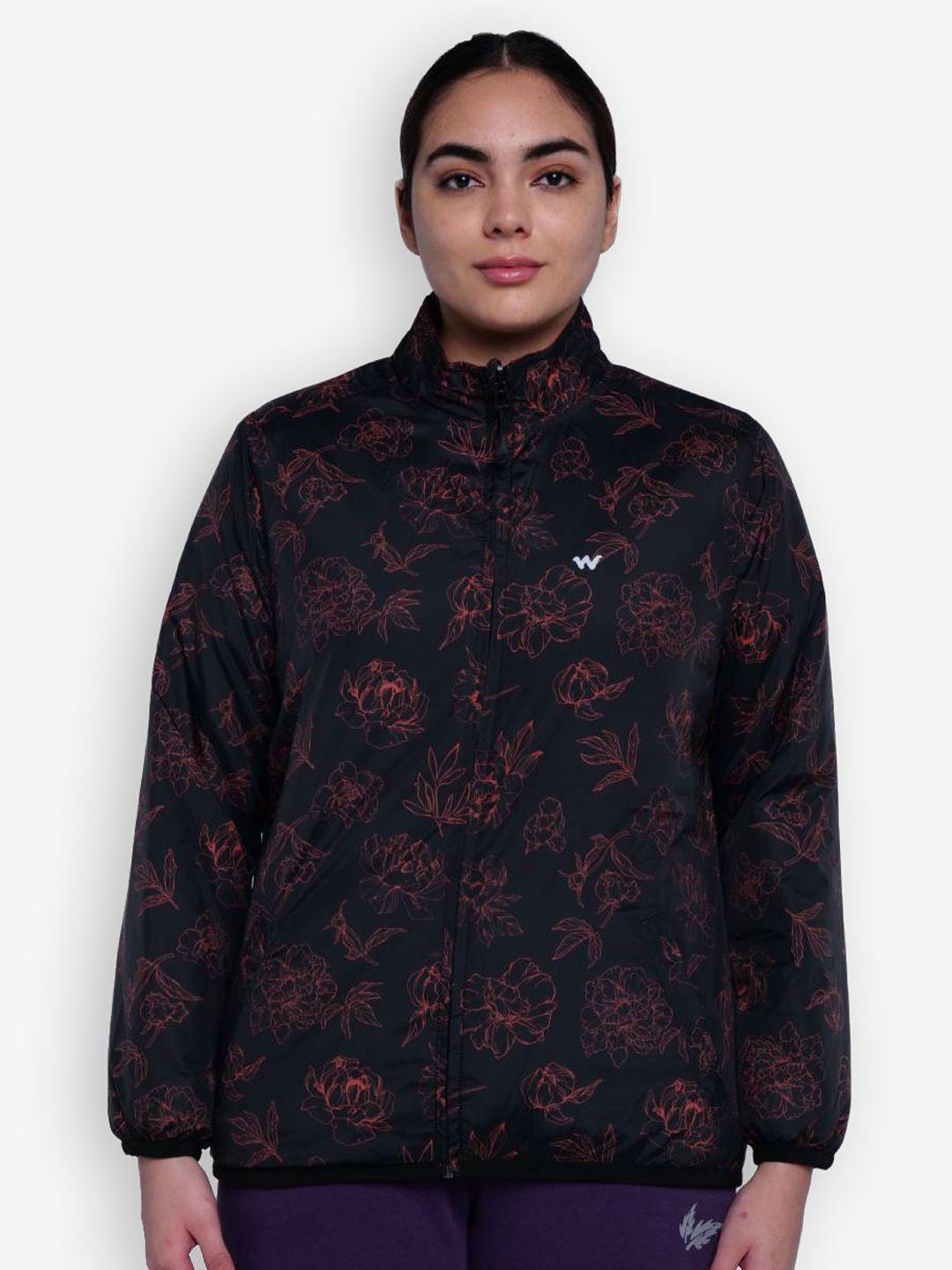 wildcraft women black floral water resistant outdoor tailored jacket