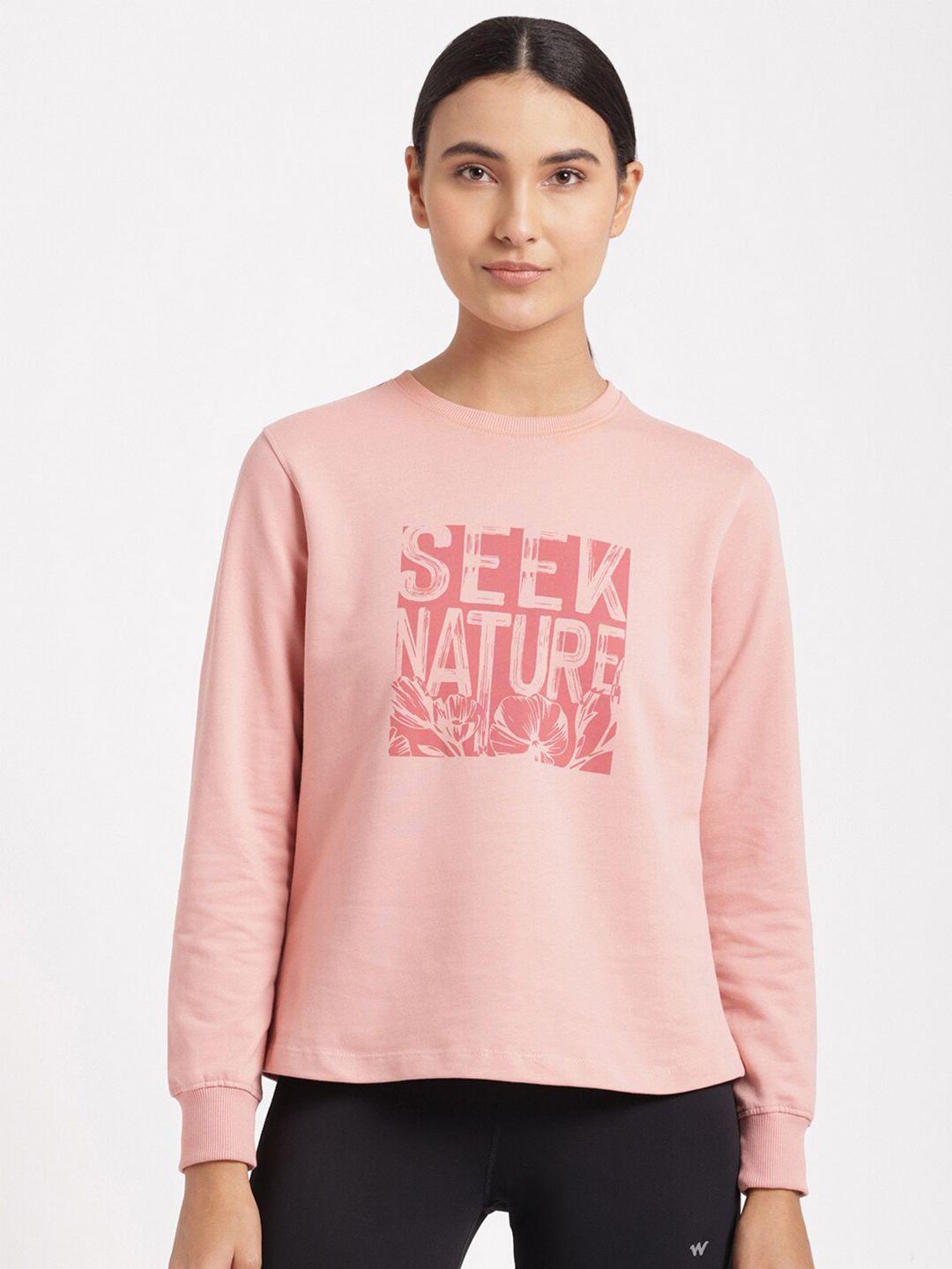 wildcraft women coral printed cotton sweatshirt