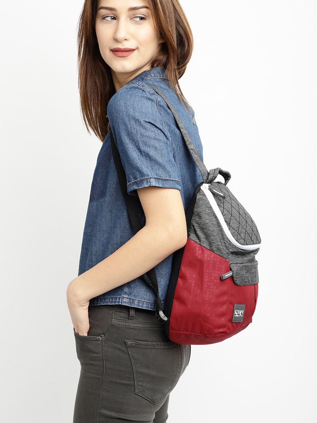 wildcraft women grey melange & red colourblocked backpack