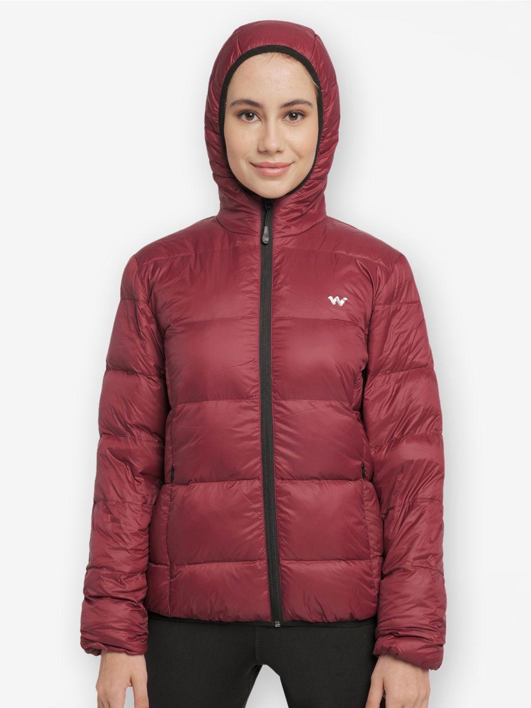 wildcraft women maroon water resistant crop outdoor padded jacket