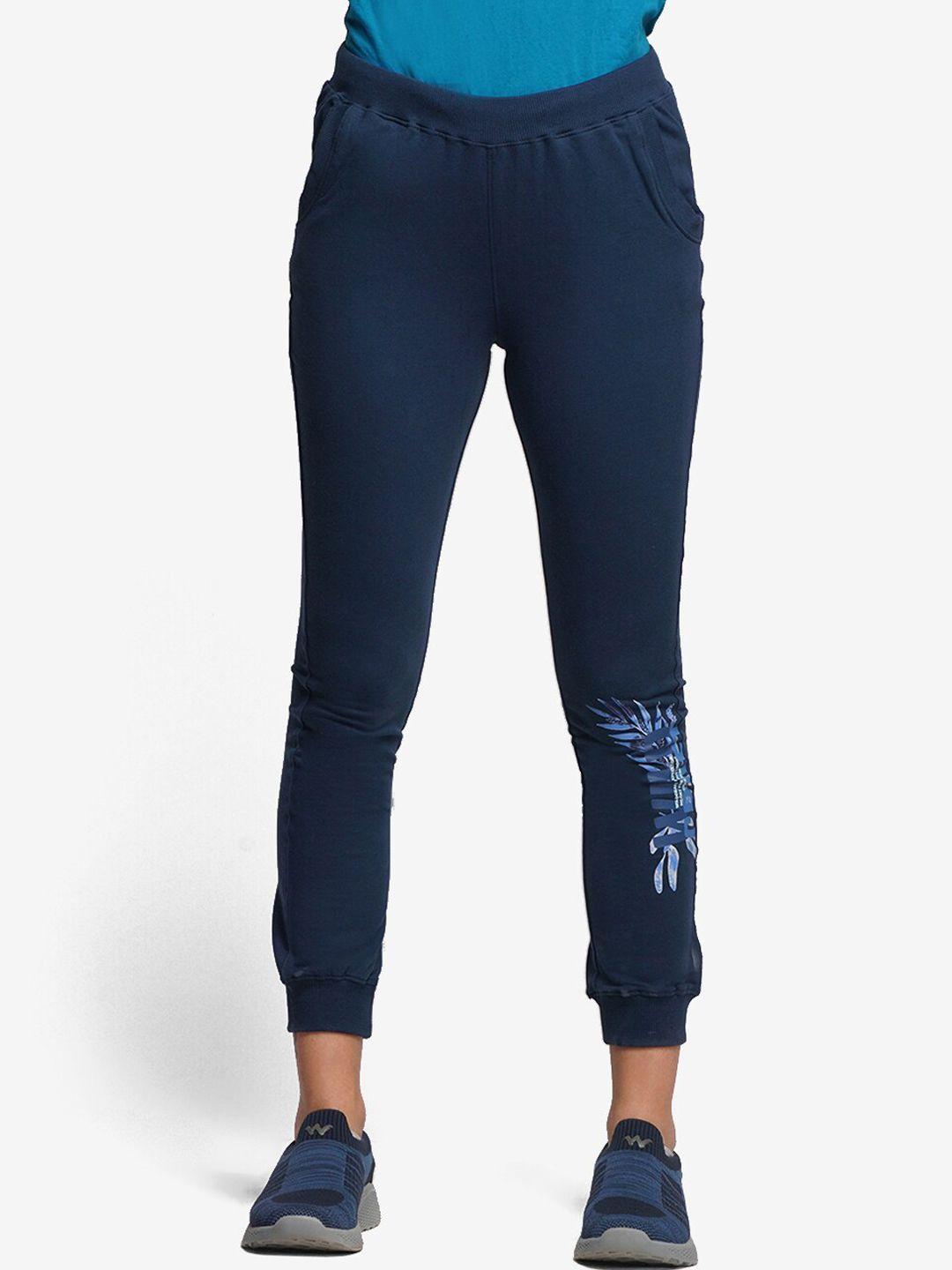 wildcraft women navy blue printed  slim fit joggers