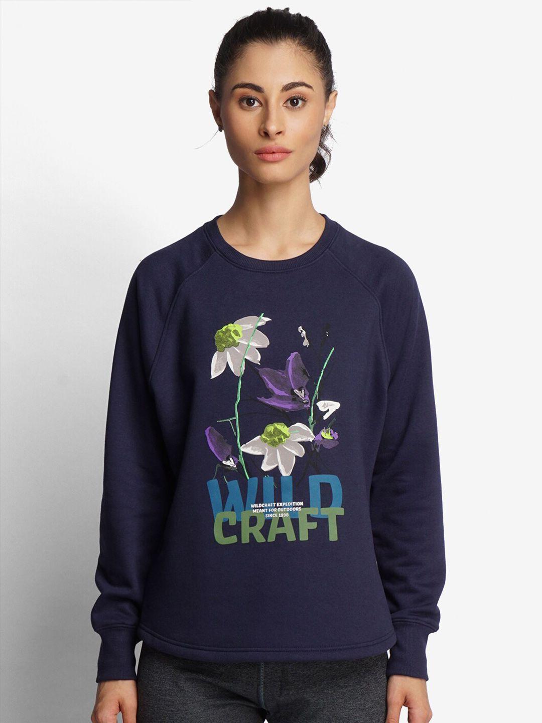 wildcraft women navy blue printed cotton sweatshirt