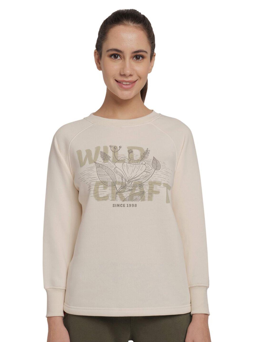 wildcraft women off white printed cotton sweatshirt