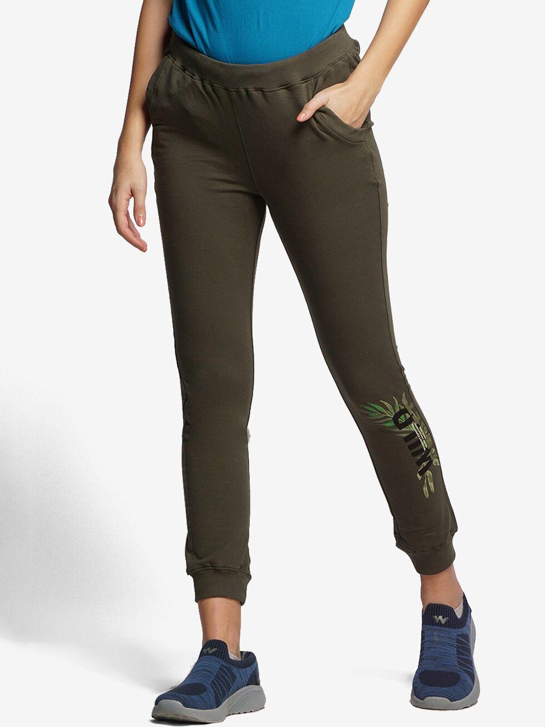 wildcraft women olive printed slim-fit joggers