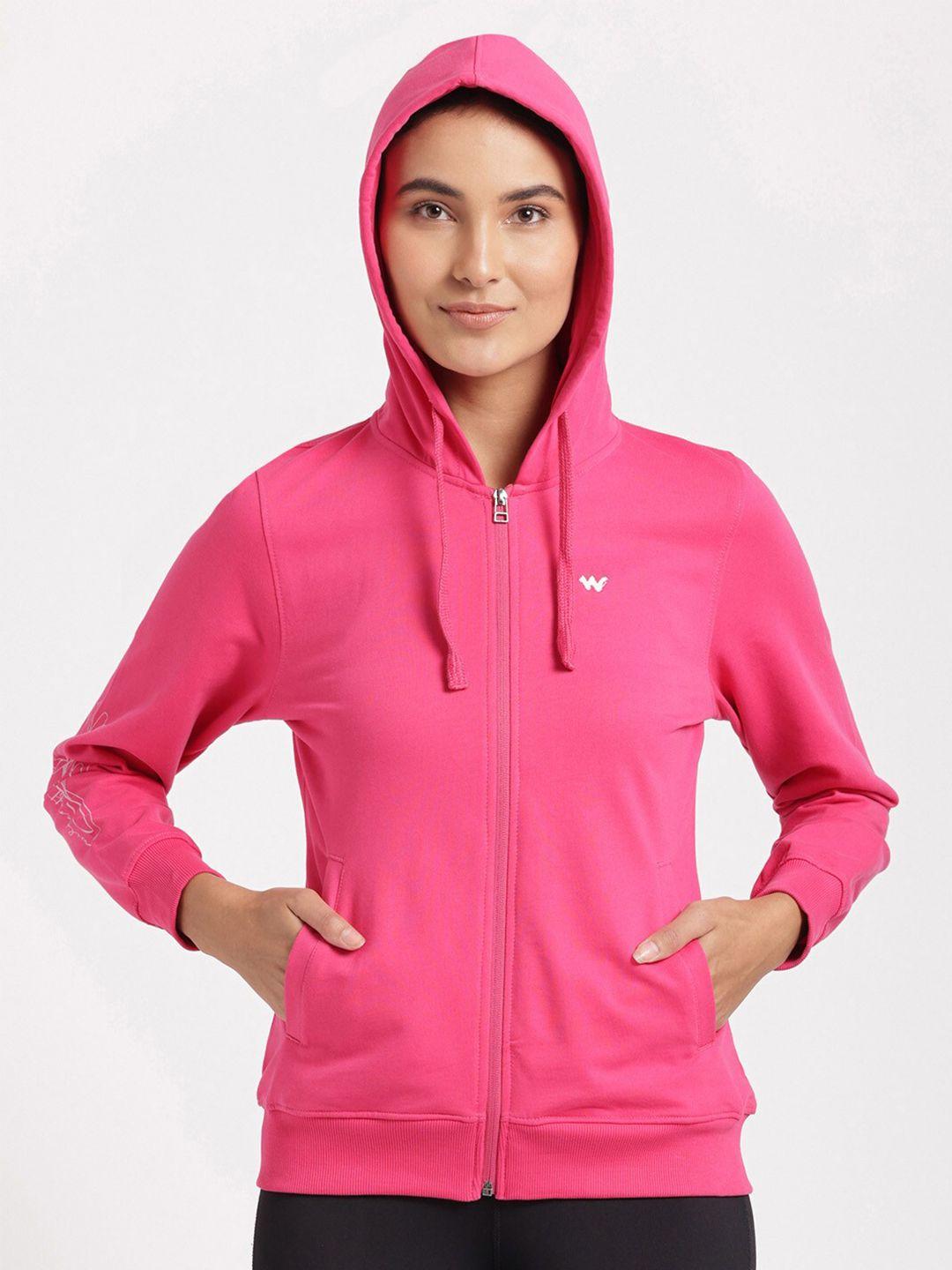 wildcraft women pink hooded cotton sweatshirt