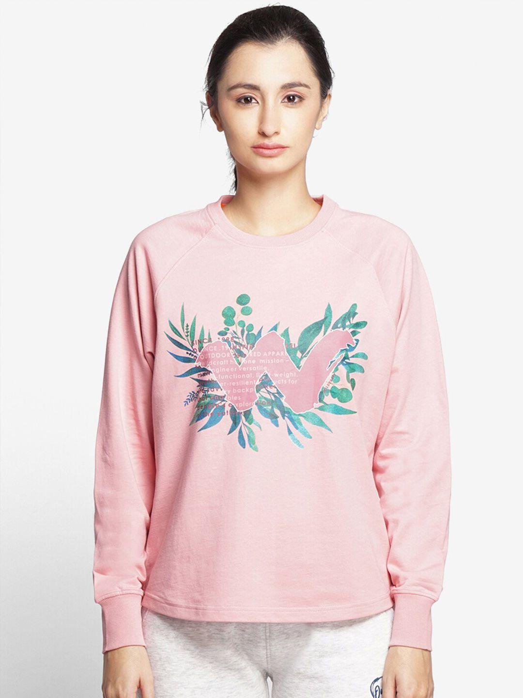 wildcraft women pink printed cotton sweatshirt