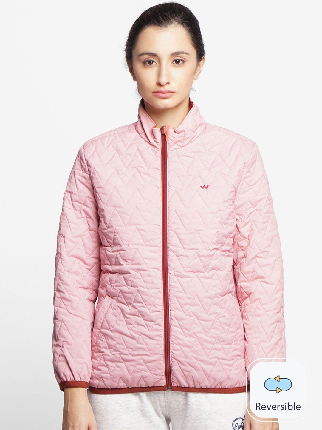 wildcraft women pink solid reversible bomber jacket