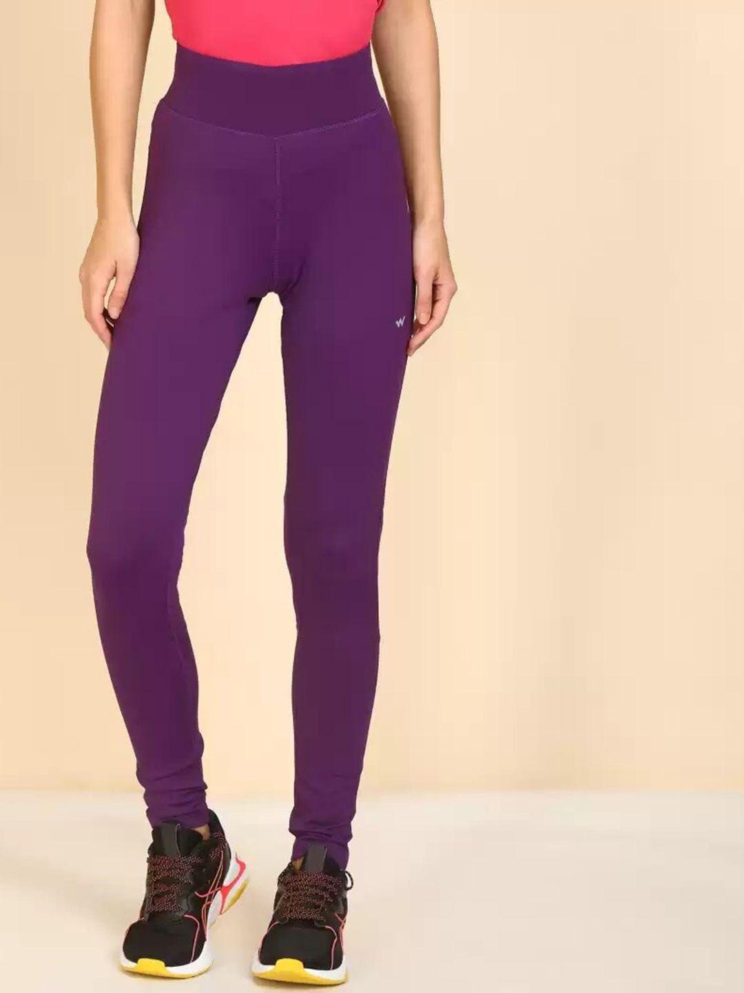 wildcraft women purple solid high-rise tights