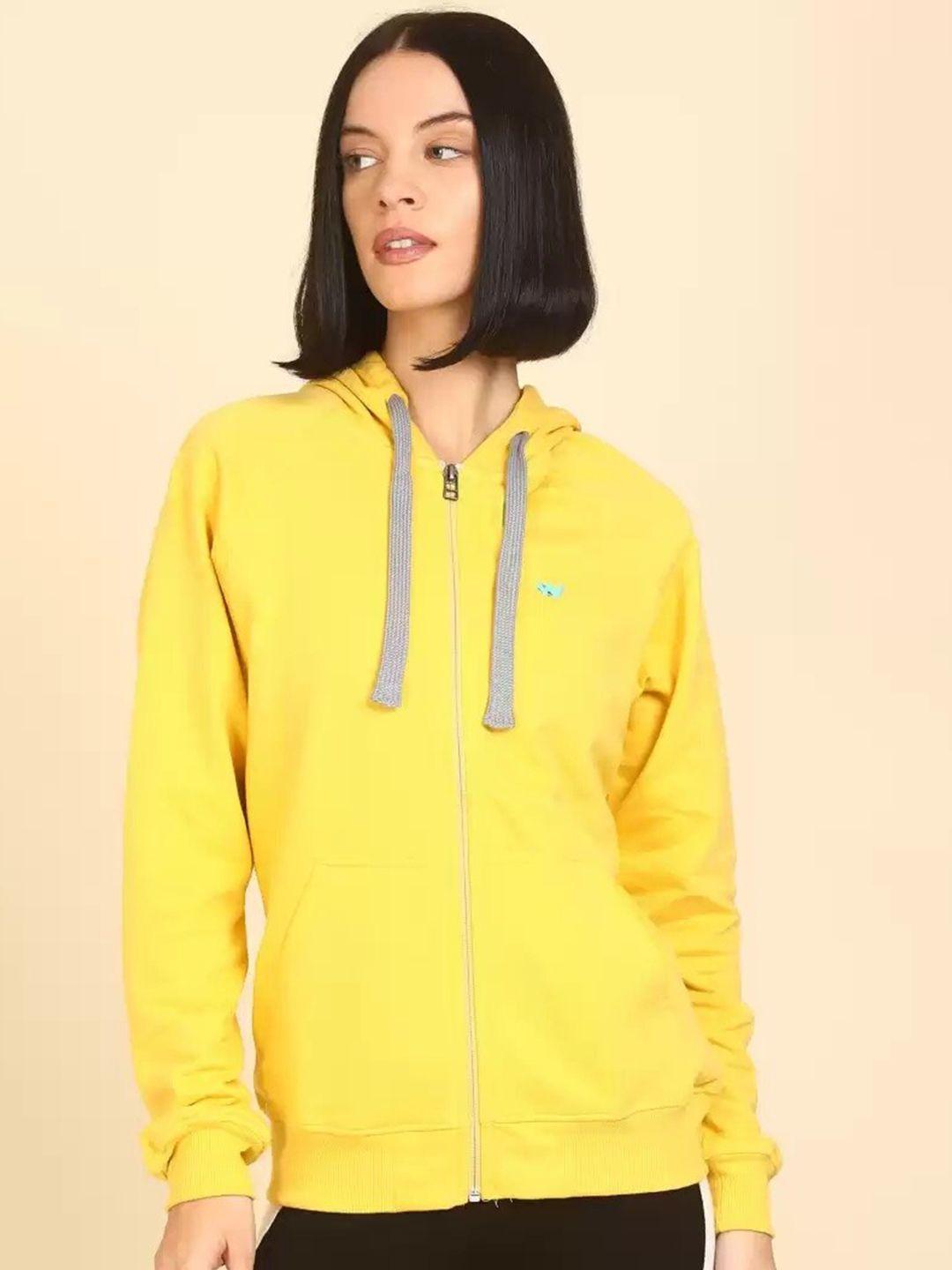 wildcraft women yellow cotton solid hooded sweatshirt