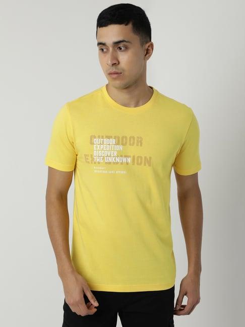 wildcraft yellow cotton regular fit printed t-shirt