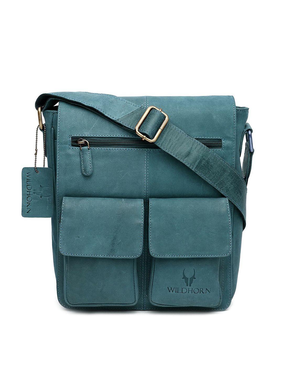 wildhorn blue leather structured sling bag