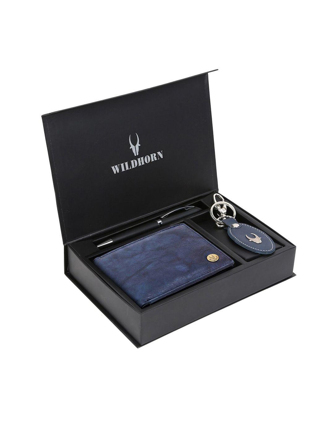 wildhorn men blue & black rfid protected genuine leather accessory gift set