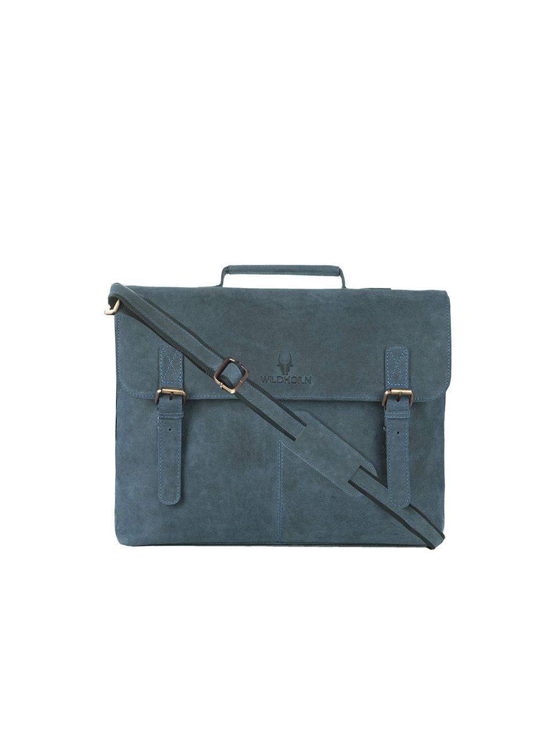 wildhorn men blue genuine leather laptop bag