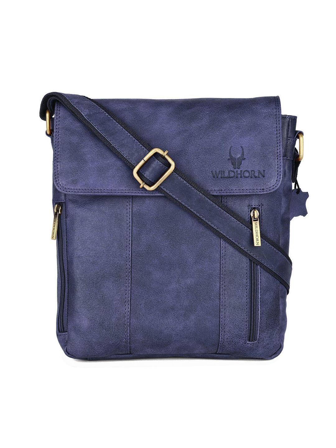 wildhorn men blue genuine leather messenger bag