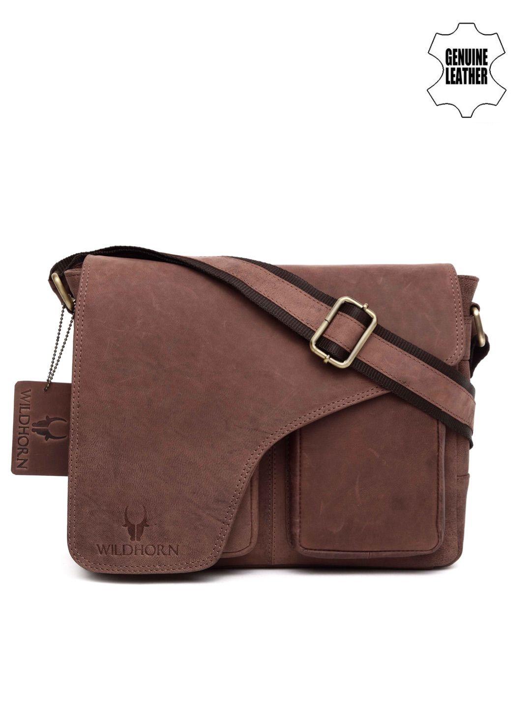 wildhorn men brown genuine leather messenger bag