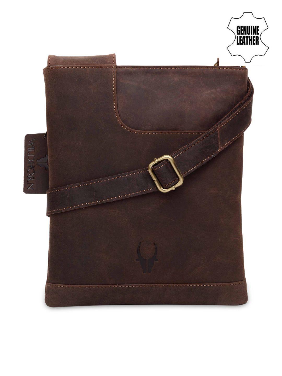 wildhorn men brown genuine leather messenger bag