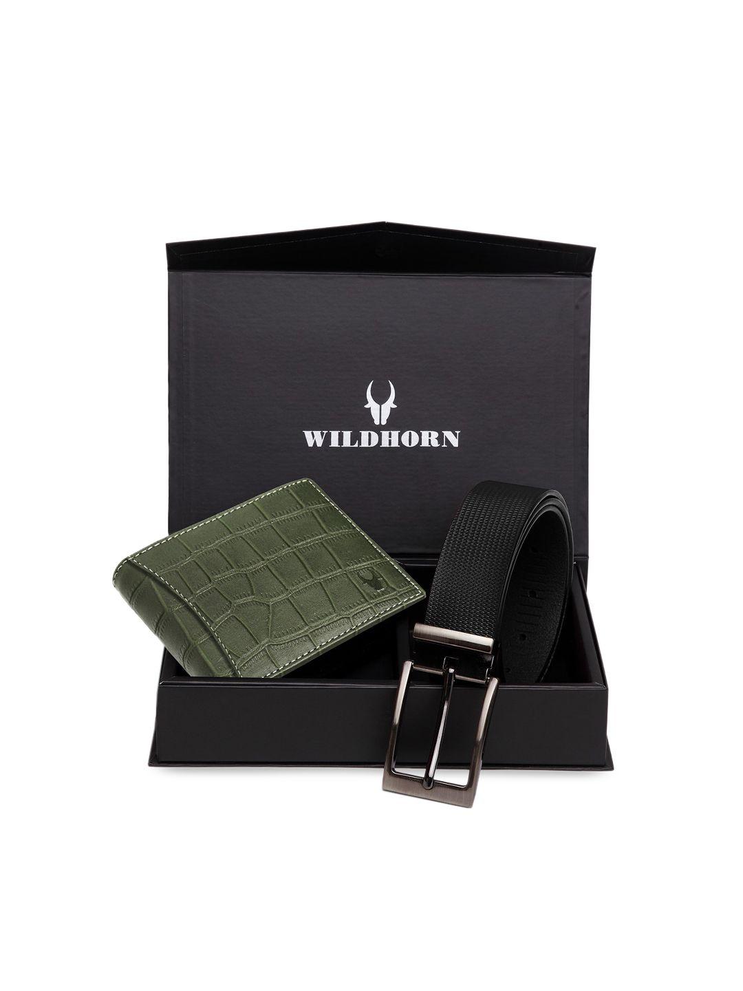 wildhorn men green & black rfid protected genuine leather accessory gift set