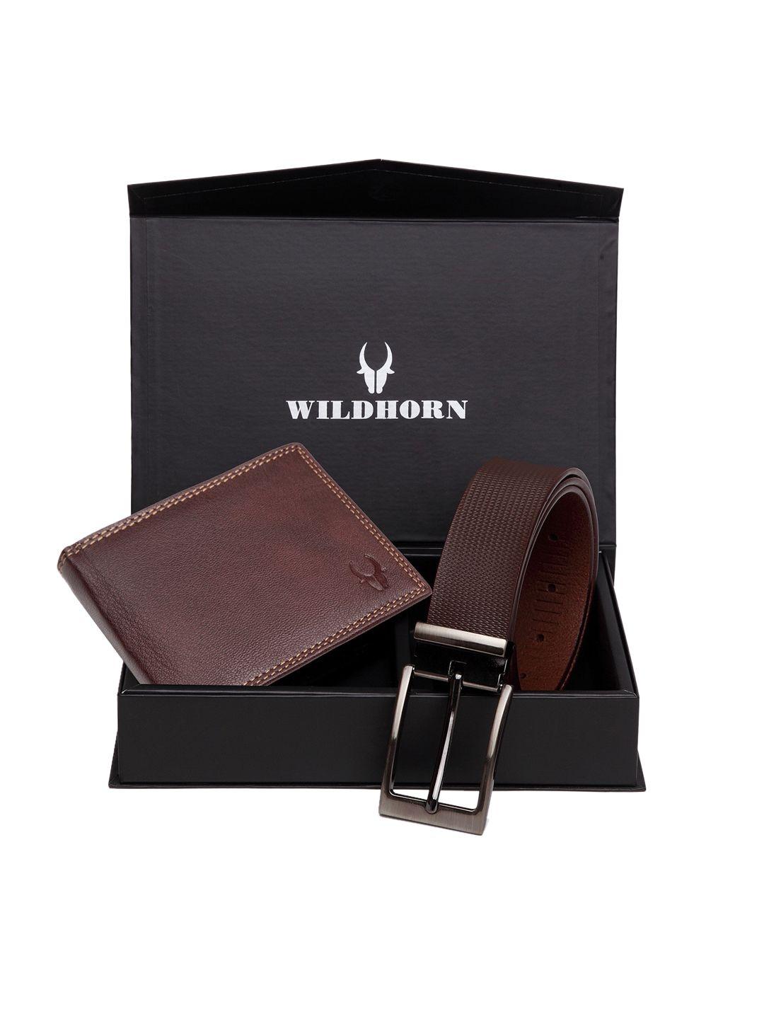 wildhorn men maroon & brown rfid protected genuine leather accessory gift set
