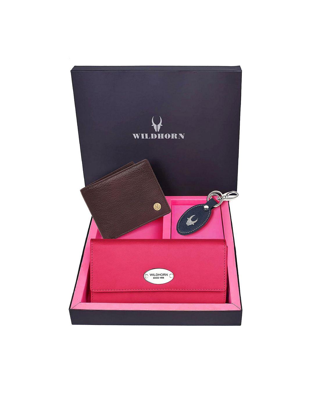 wildhorn unisex pink & brown textured accessory gift set