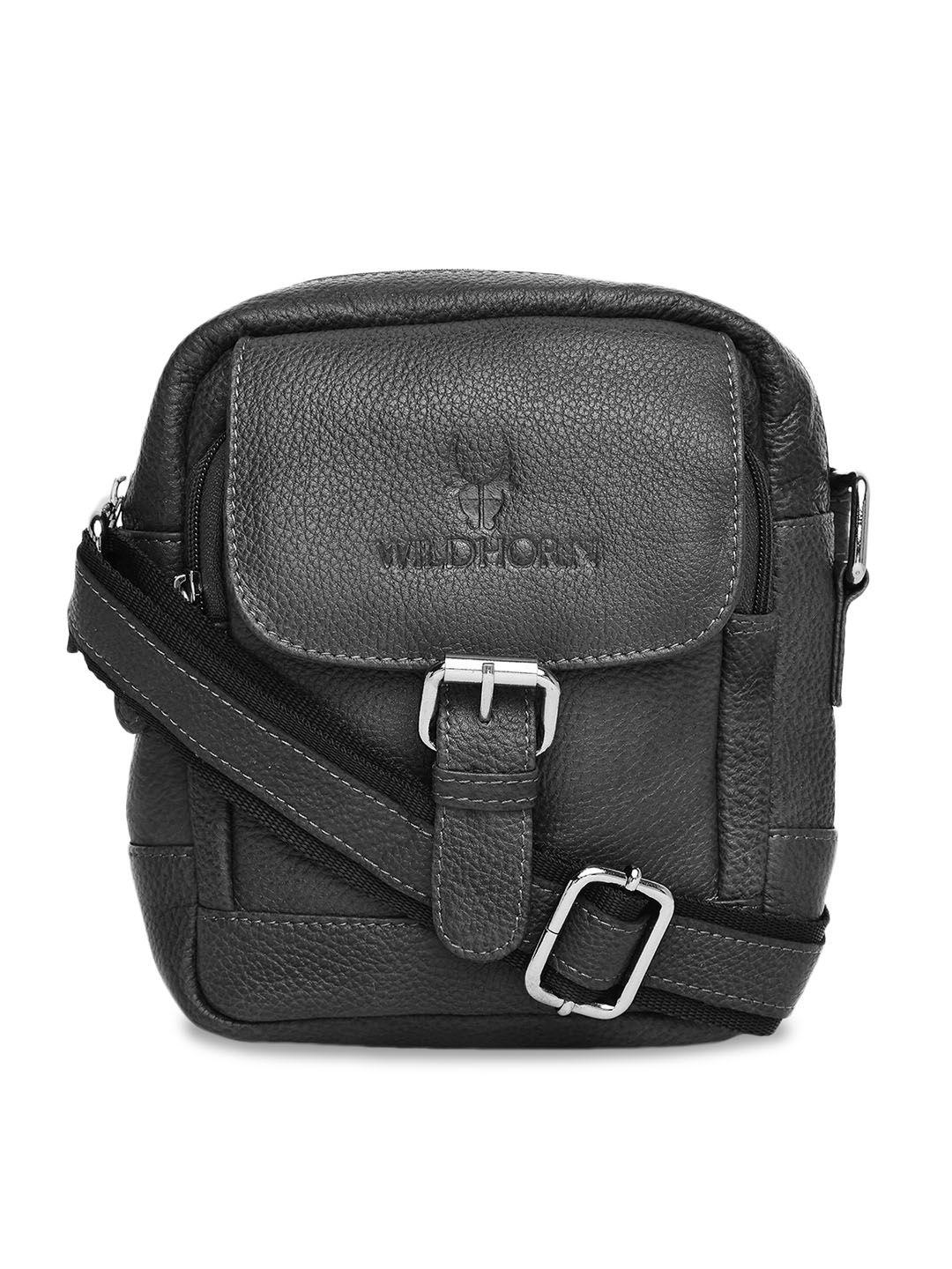wildhorn black leather structured sling bag