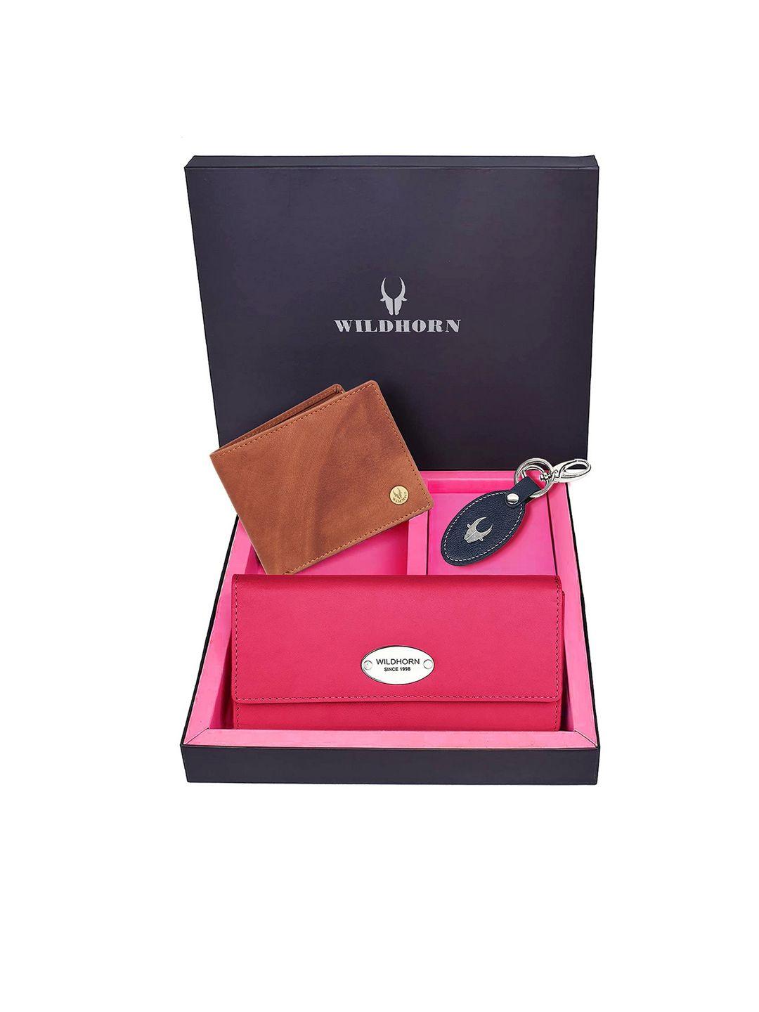 wildhorn brown and pink leather accessory gift set