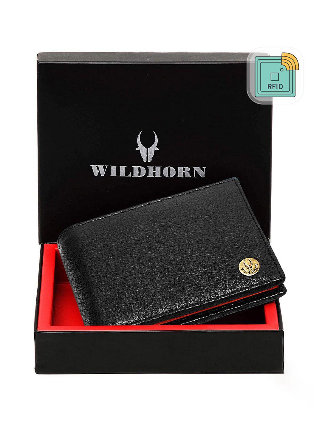 wildhorn men black & brown textured two fold wallet