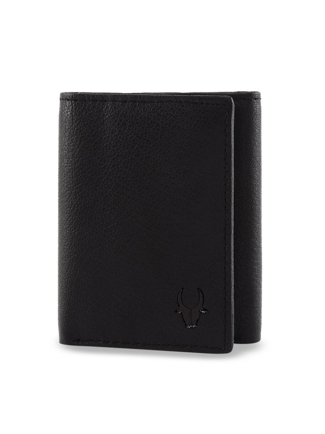 wildhorn men black rfid protected genuine leather hand-stitched solid three fold wallet