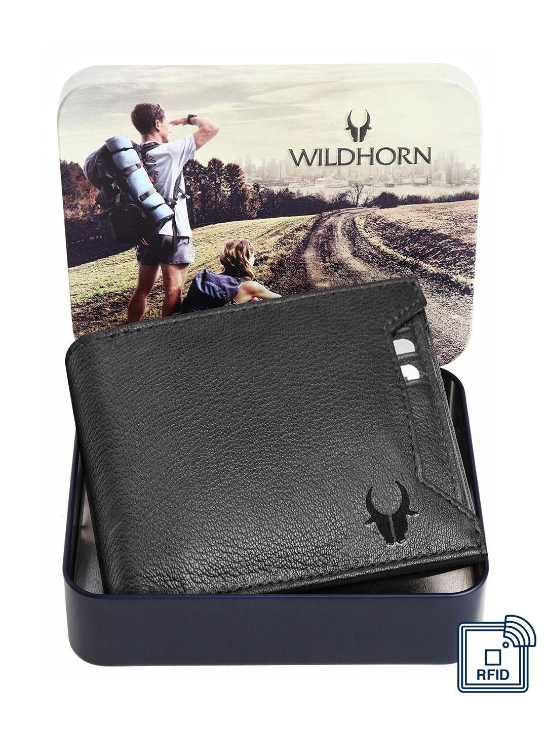 wildhorn men black solid pure leather two-fold wallet