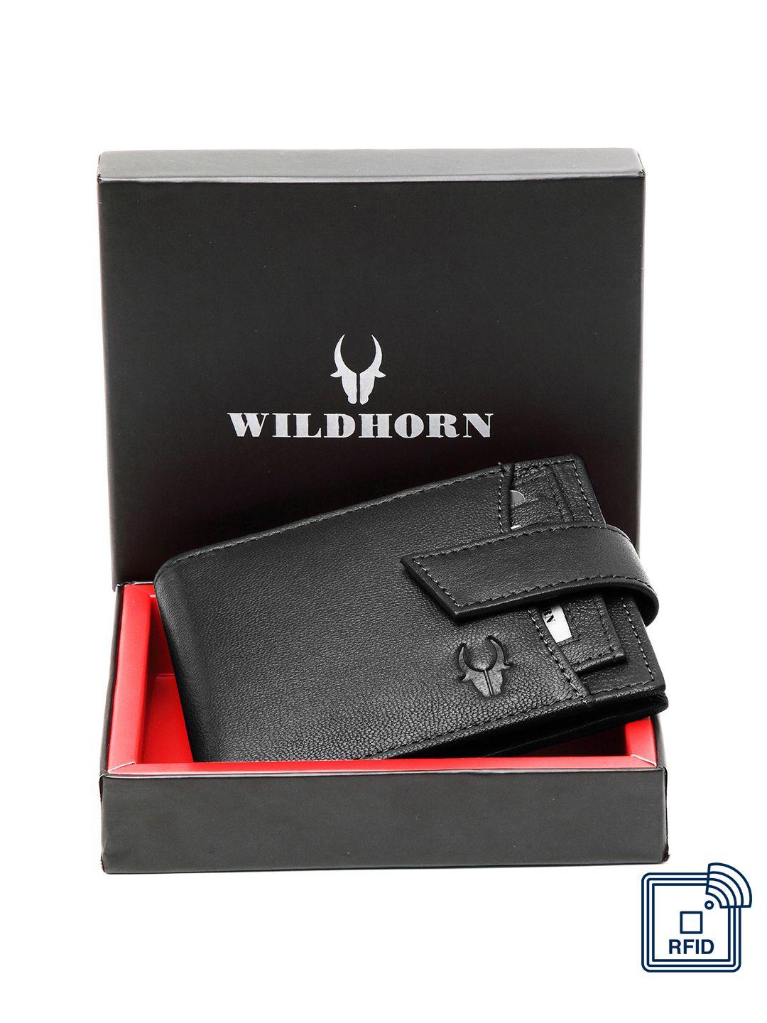wildhorn men black solid rfid protected genuine leather two fold wallet