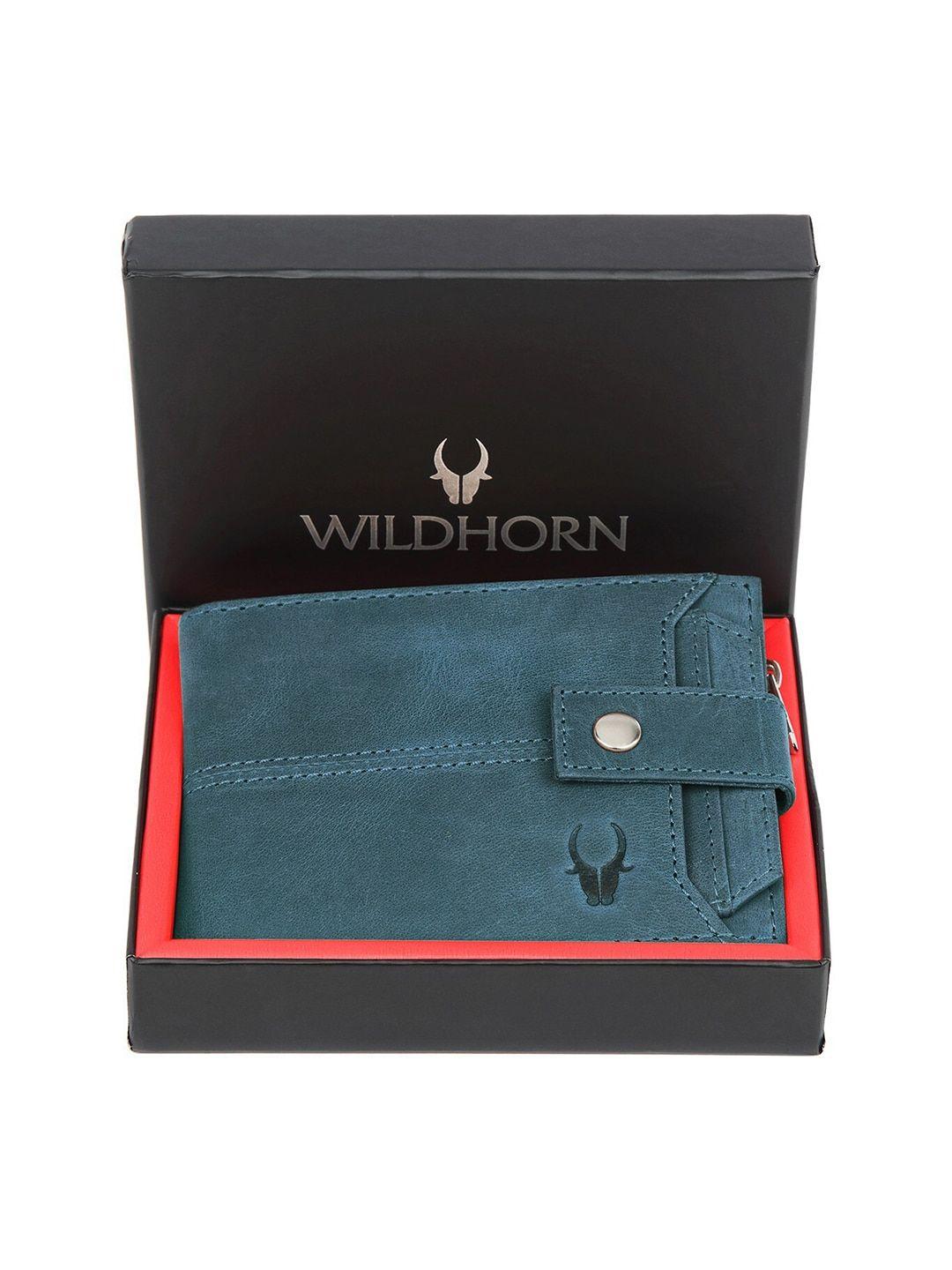 wildhorn men blue leather two fold wallet with removable card holder