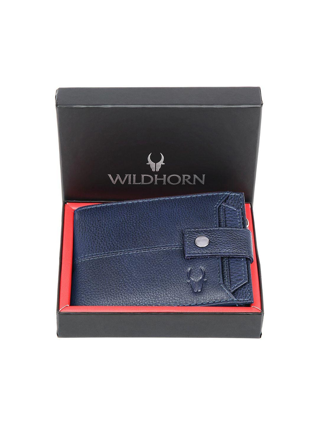wildhorn men blue leather two fold wallet