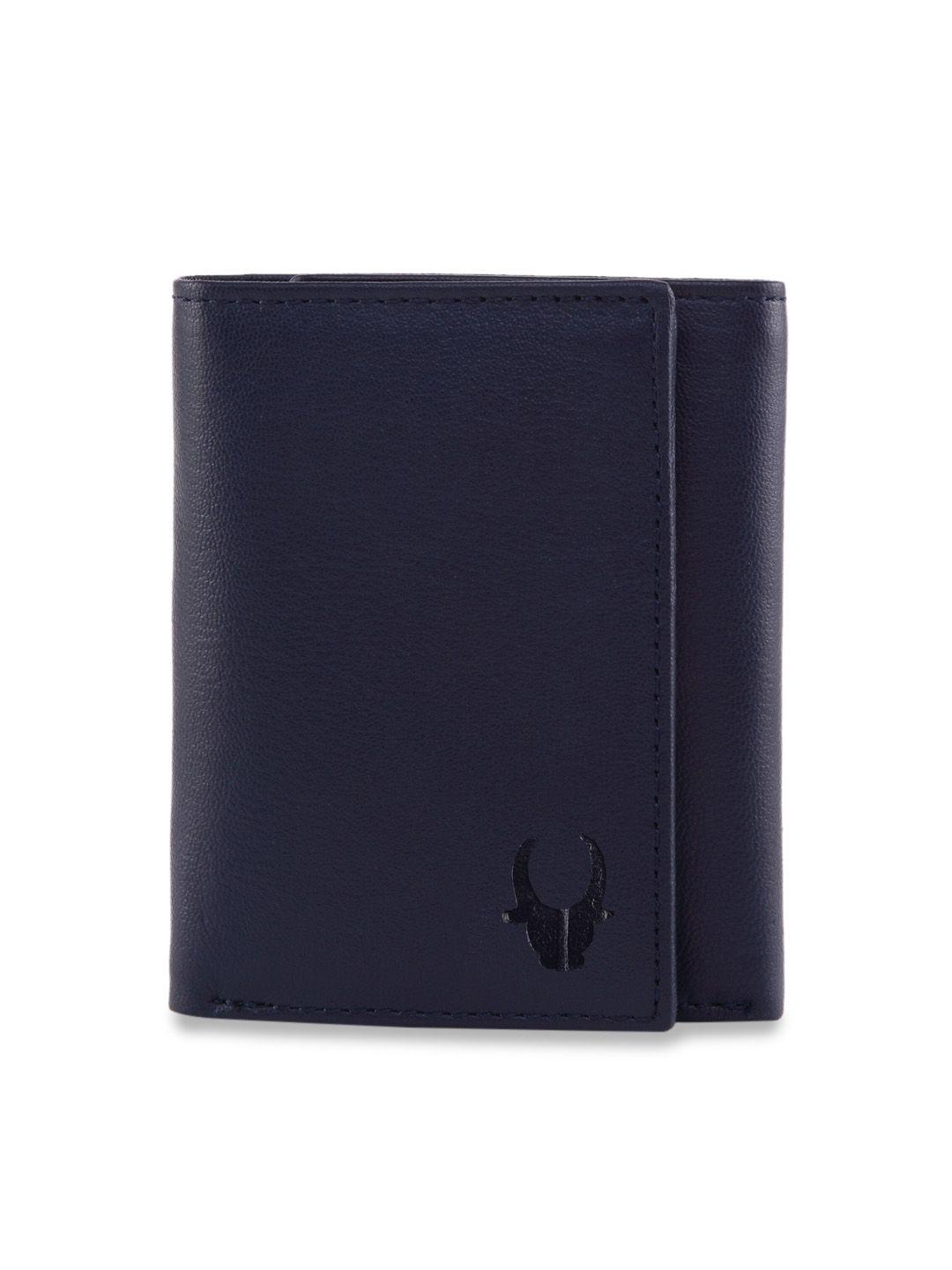 wildhorn men blue rfid protected genuine leather hand-stitched solid three fold wallet