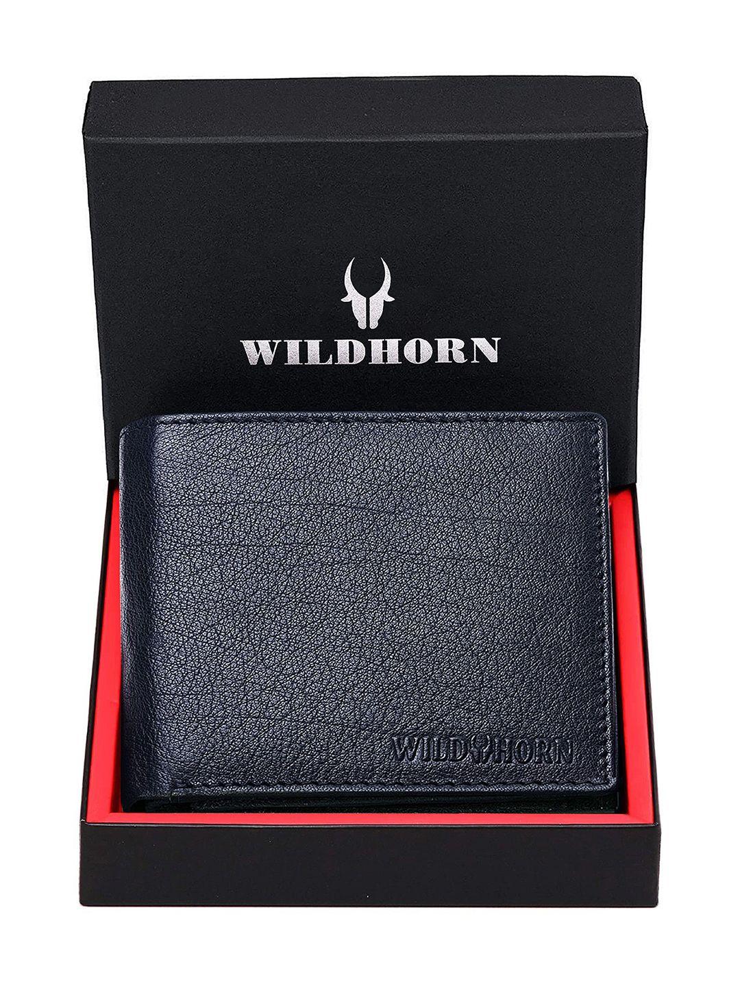 wildhorn men blue solid two fold leather wallet