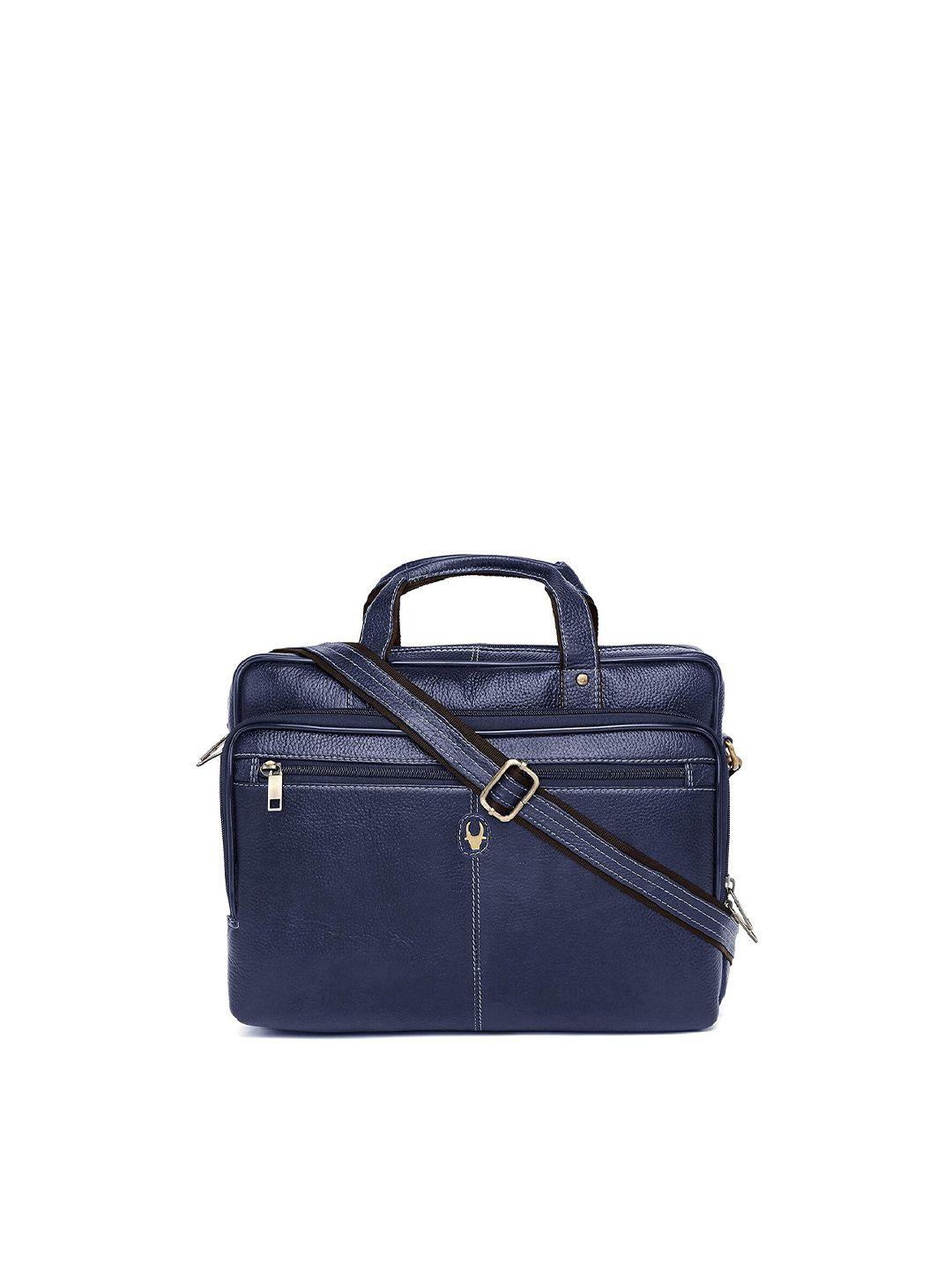 wildhorn men blue textured genuine leather 15 inch laptop bag